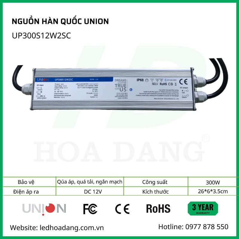 Nguồn led 300W thích hợp cho những công trình chiếu sáng lớn Sơ lược về nguồn Union 12V - 300W?