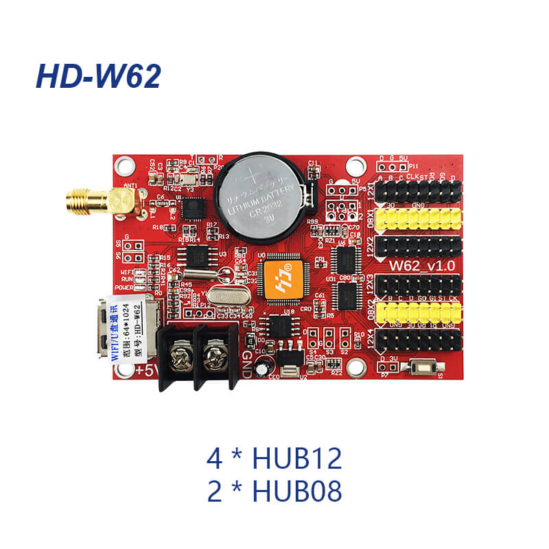 Card HD-W62 hỗ trợ các đầu HUB kết nối là 4*HUB12 và 2*HUB08